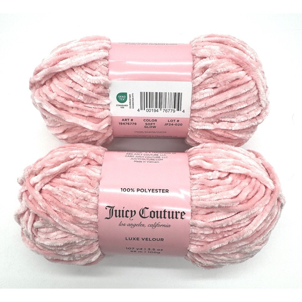 JUICY COUTURE 2-Skein-Lot Luxe Velour Yarn Soft Glow Pink Discont'd Joann 5Bulky